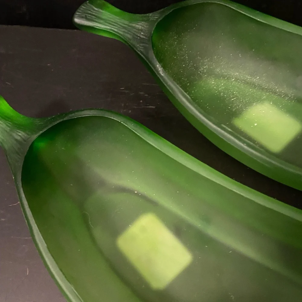 Williams-Sonoma Frosted Green Glass Split Banana Dishes